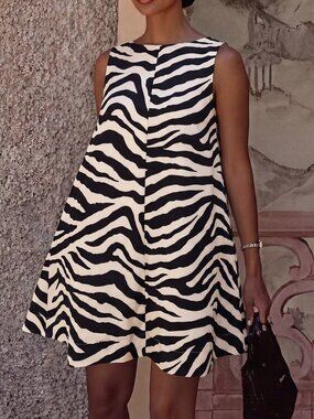 Brown Casual Women's Polka Dot Round Neck Elegant Mini A-Line Dress